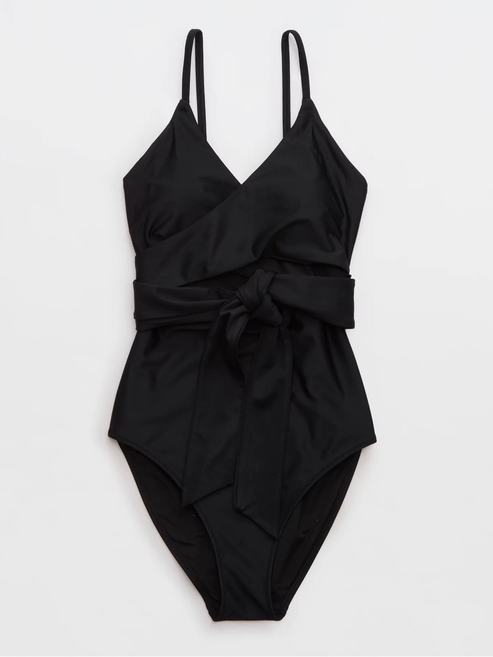 Aerie Black One Piece Full Coverage Swimsuit Wrap Tie Front Size XS NWT